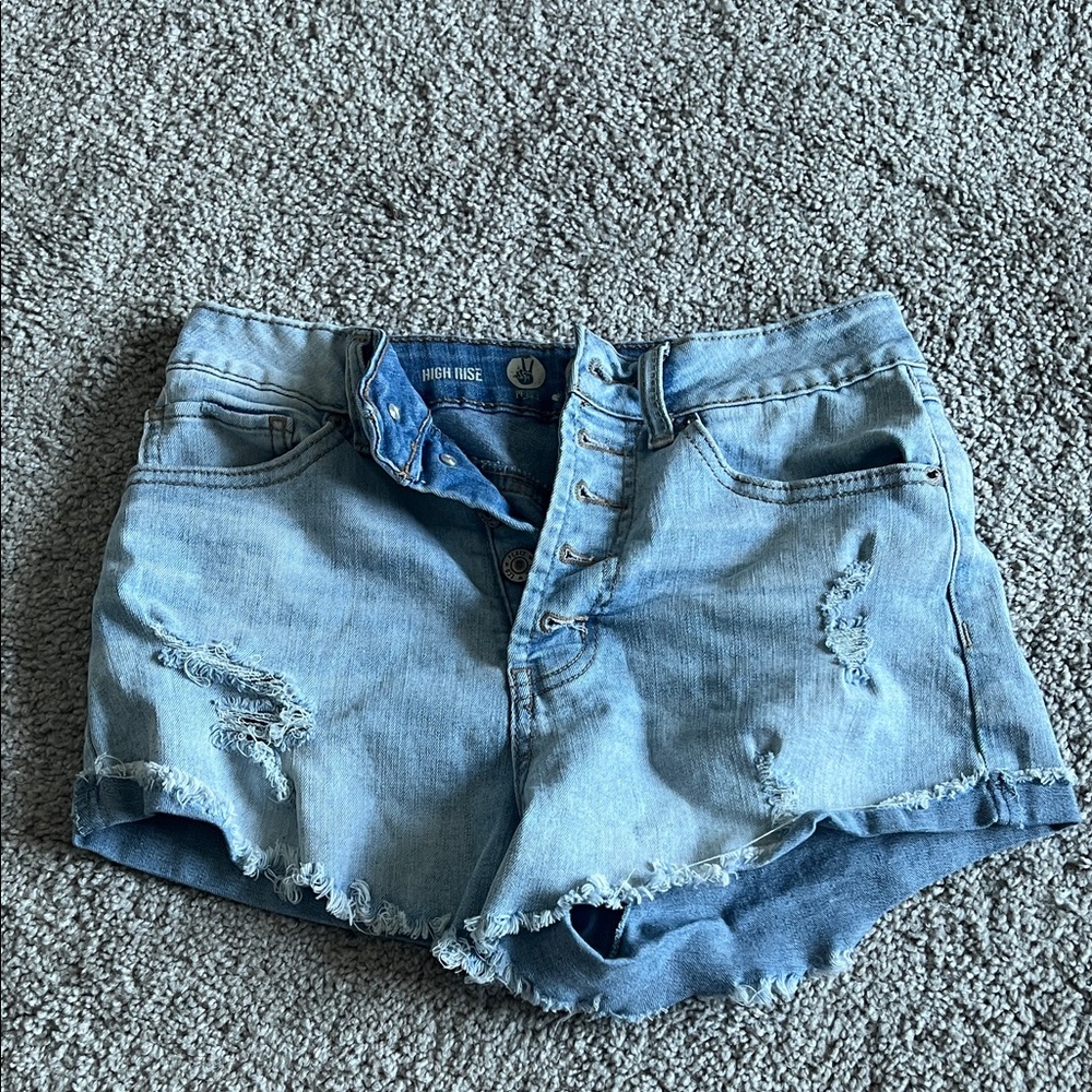 Rewash Light Blue Distressed High-Rise Denim Shorts